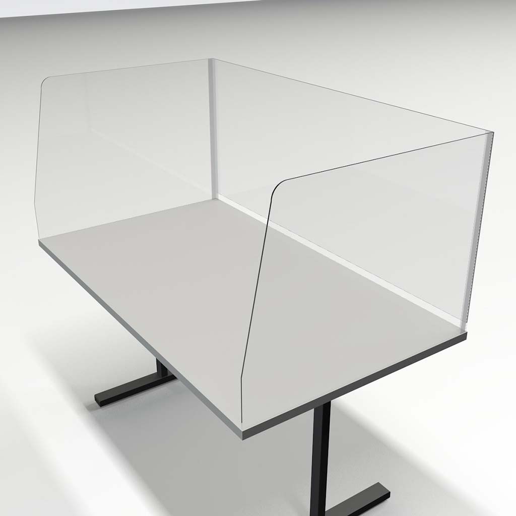 Deluxe desk screen from medworx with acrylic panels and aluminium feet for a COVID secure office